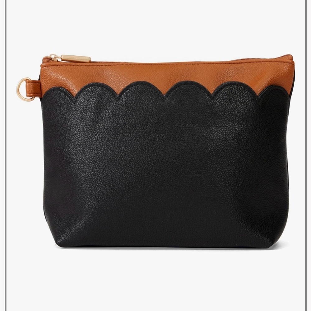 NWT Thirty-One Scallop-Trim Two-Tone Leather Pouch - Black & Brown